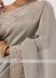 Zardosi Work Light Olive Shimmer Silk Saree